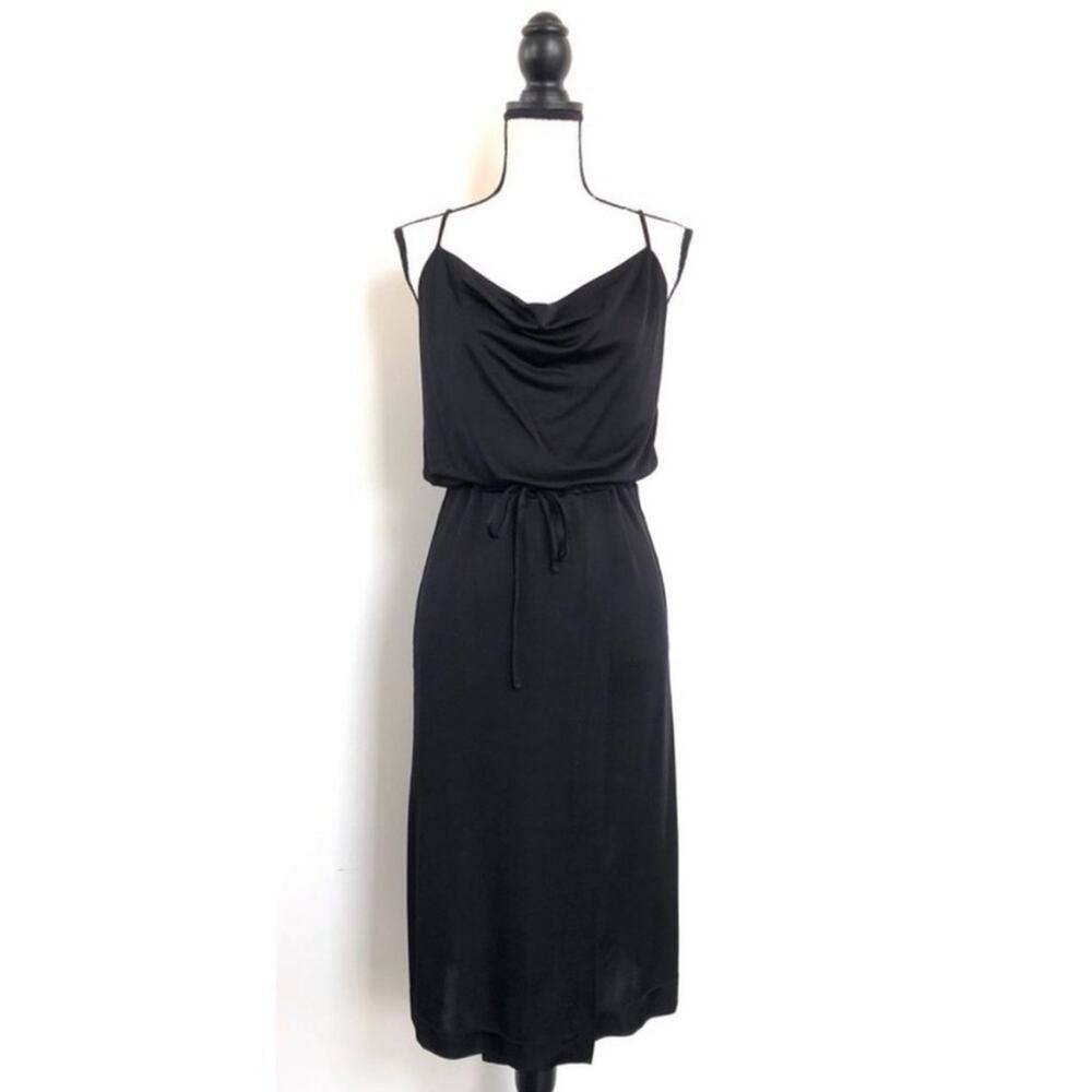 & Other Stories Black Faux Wrap Slinky Draped Midi Slip Dress 6 LBD